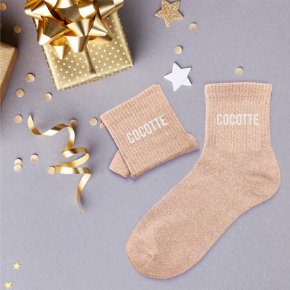 Chaussettes à paillettes humoristiques: Cocotte