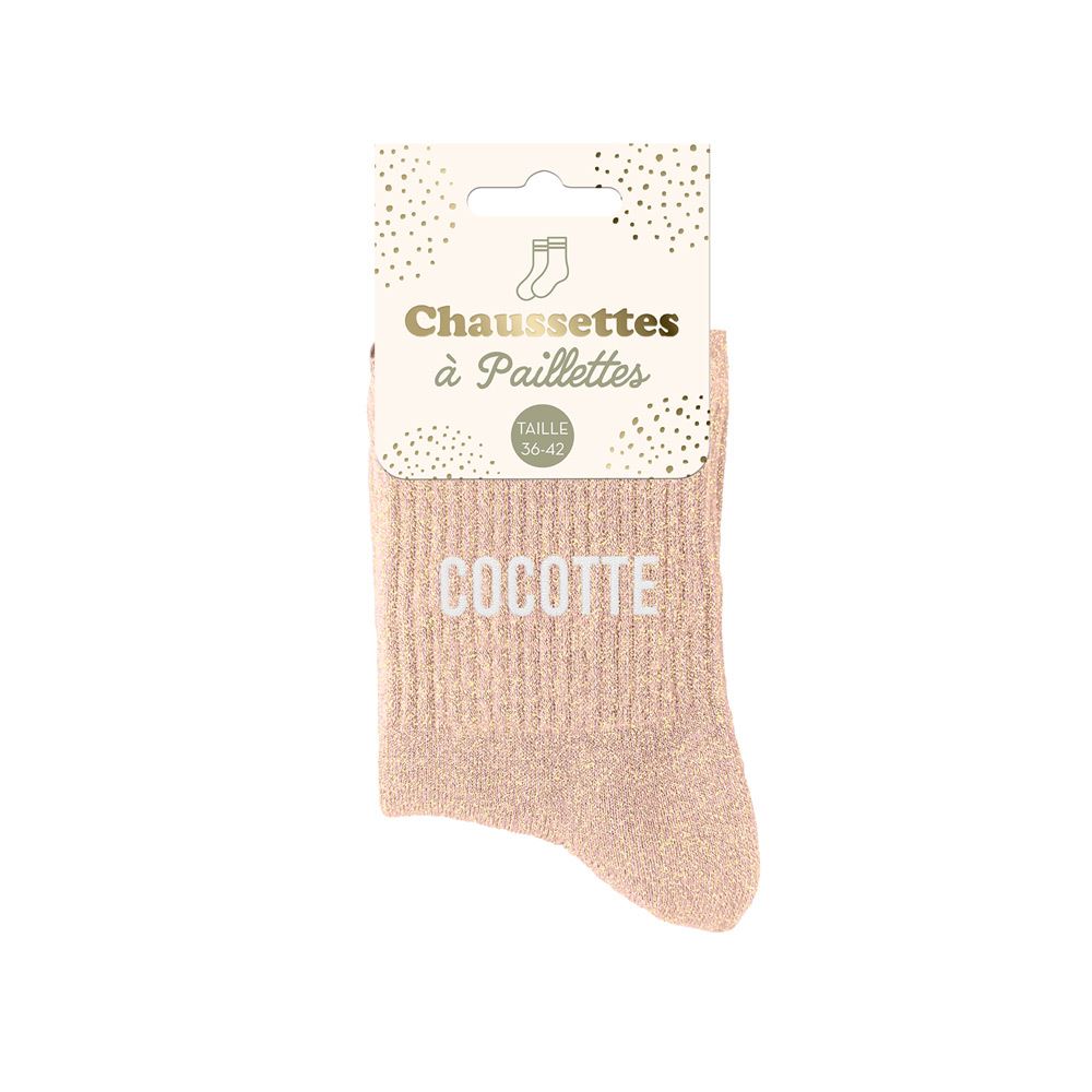 Chaussettes à paillettes humoristiques: Cocotte